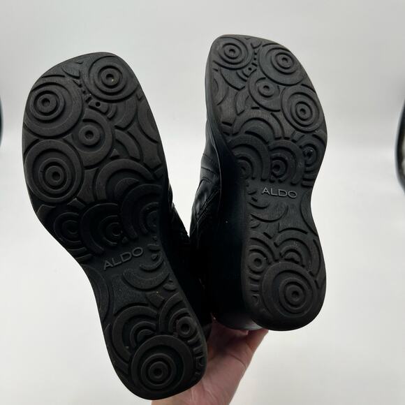 Aldo black ankle wedge boots Bumpah side zip leather basic neutral sz 39 US 8.5 - Picture 8 of 10